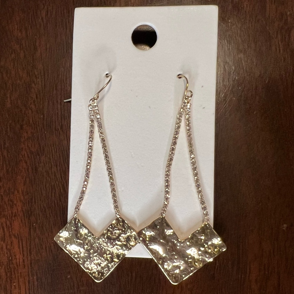NWT Express Gold Tone Arrow Dangle Earrings with Cubic Zirconia Drop Chain